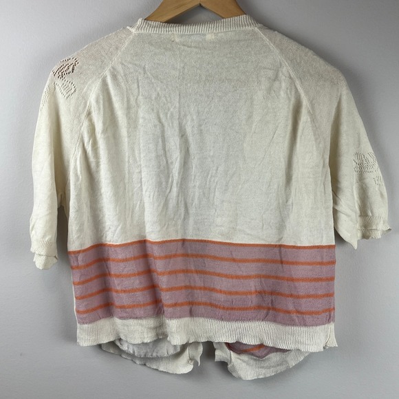 Water Wood Cream Boho Mixed Media Patchwork Short Sleeve Cardigan Large - Picture 2 of 4